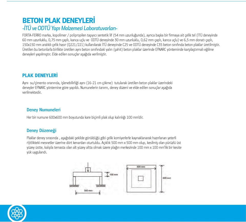 deneyinde C25 ve ODTÜ deneyinde C35 beton sınıfında beton plaklar üretilmiştir.