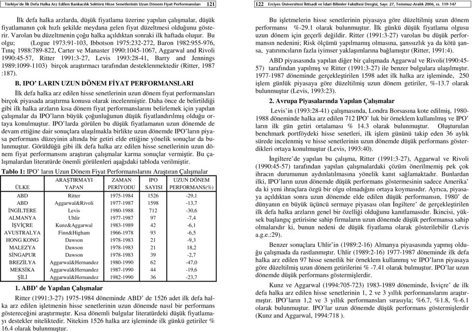 Bu olgu; (Logue 1973:91-103, Ibbotson 1975:232-272, Baron 1982:955-976, Tınıç 1988:789-822, Carter ve Manaster 1990:1045-1067, Aggarwal and Rivoli 1990:45-57, Ritter 1991:3-27, Levis 1993:28-41,