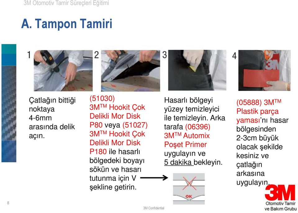 Hasarlı bölgeyi yüzey temizleyici ile temizleyin.