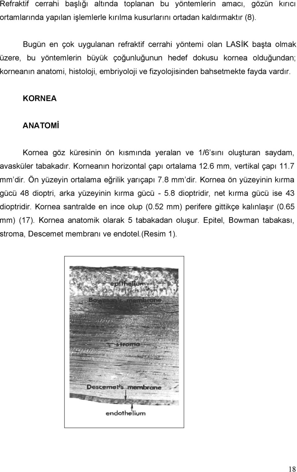 fizyolojisinden bahsetmekte fayda vardır. KORNEA ANATOMİ Kornea göz küresinin ön kısmında yeralan ve 1/6 sını oluşturan saydam, avasküler tabakadır. Korneanın horizontal çapı ortalama 12.