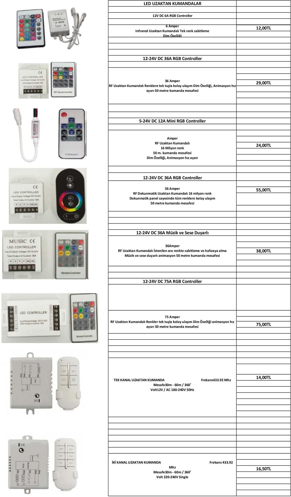 kumanda mesafesi Dim Özelliği, Animasyon hız ayarı 24,00TL 12 24V DC 36A RGB Controller 36 Amper RF Dokunmatik Uzaktan Kumandalı 16 milyon renk Dokunmatik panel sayesinde tüm renklere kolay ulaşım 50