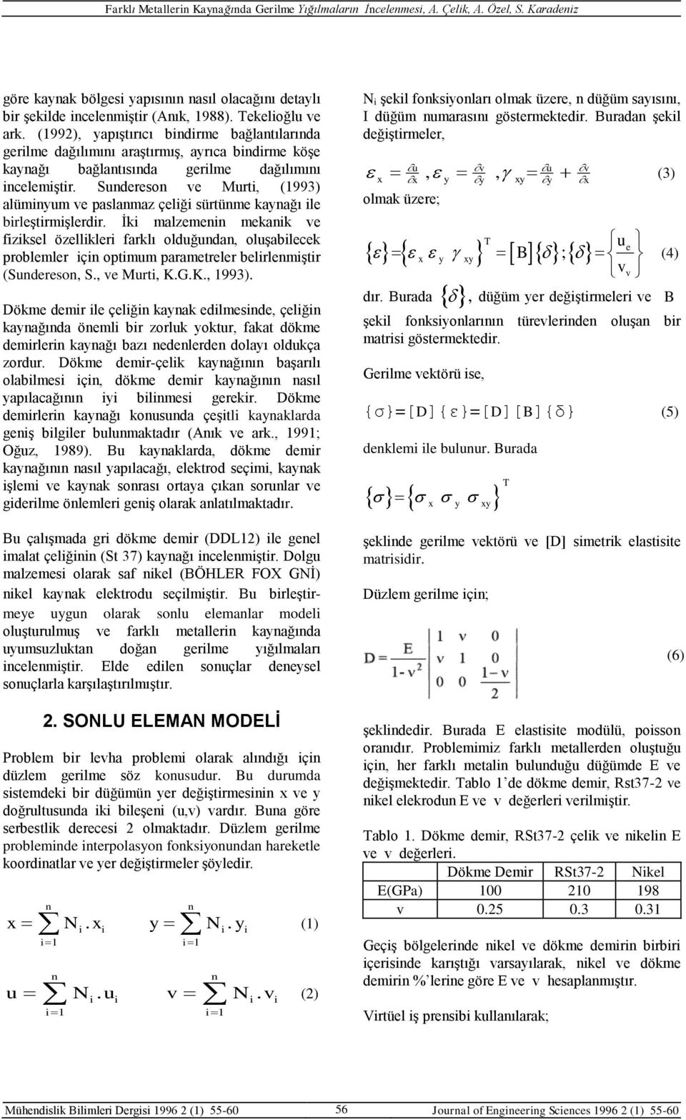 Sudereso ve Murt, (1993) alümyum ve paslamaz çelğ sürtüme kayağı le brleştrmşlerdr.