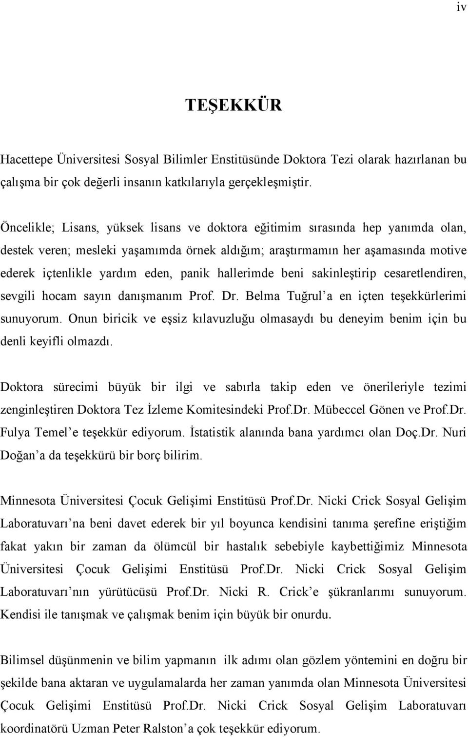 hallerimde beni sakinleştirip cesaretlendiren, sevgili hocam sayın danışmanım Prof. Dr. Belma Tuğrul a en içten teşekkürlerimi sunuyorum.