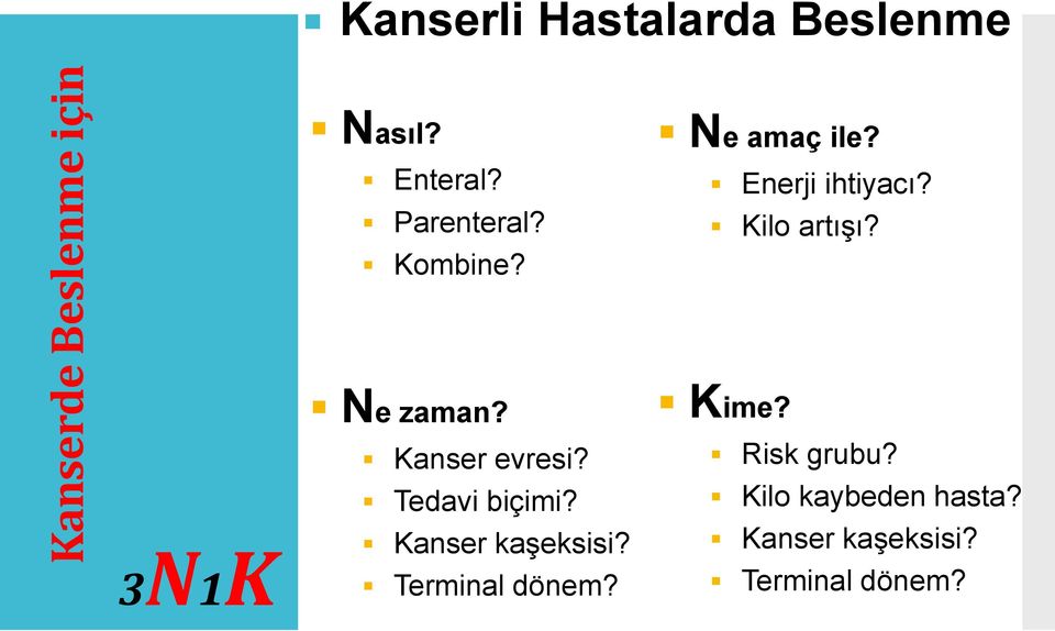 3N1K Ne zaman? Kanser evresi? Tedavi biçimi? Kanser kaşeksisi?