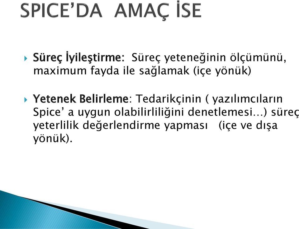 Tedarikçinin ( yazılımcıların Spice a uygun