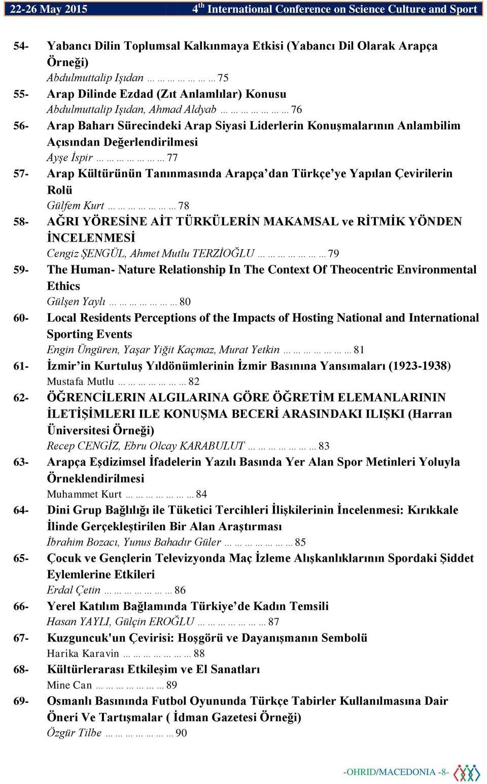 Kurt 78 58- AĞRI YÖRESİNE AİT TÜRKÜLERİN MAKAMSAL ve RİTMİK YÖNDEN İNCELENMESİ Cengiz ŞENGÜL, Ahmet Mutlu TERZİOĞLU 79 59- The Human- Nature Relationship In The Context Of Theocentric Environmental