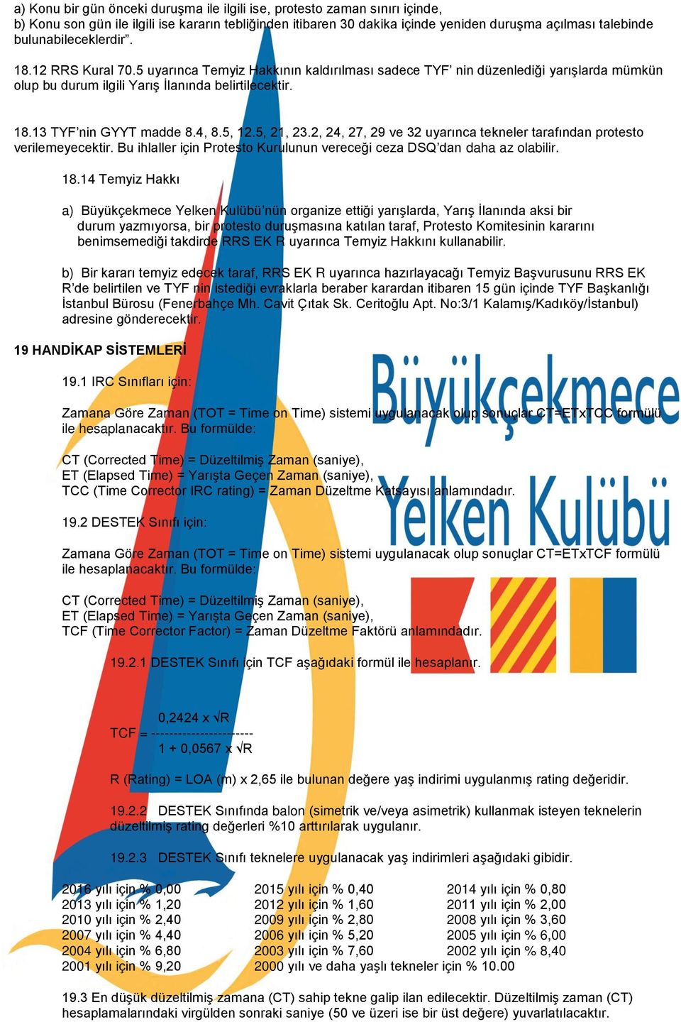 4, 8.5, 12.5, 21, 23.2, 24, 27, 29 ve 32 uyarınca tekneler tarafından protesto verilemeyecektir. Bu ihlaller için Protesto Kurulunun vereceg i ceza DSQ dan daha az olabilir. 18.