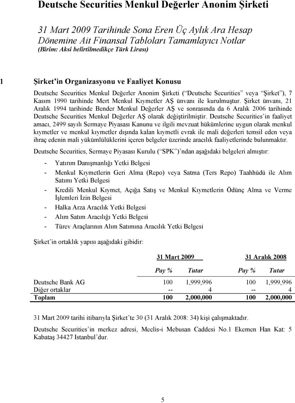 Şirket ünvanı, 21 Aralık 1994 tarihinde Bender Menkul Değerler AŞ ve sonrasında da 6 Aralık 2006 tarihinde Deutsche Securities Menkul Değerler AŞ olarak değiştirilmiştir.