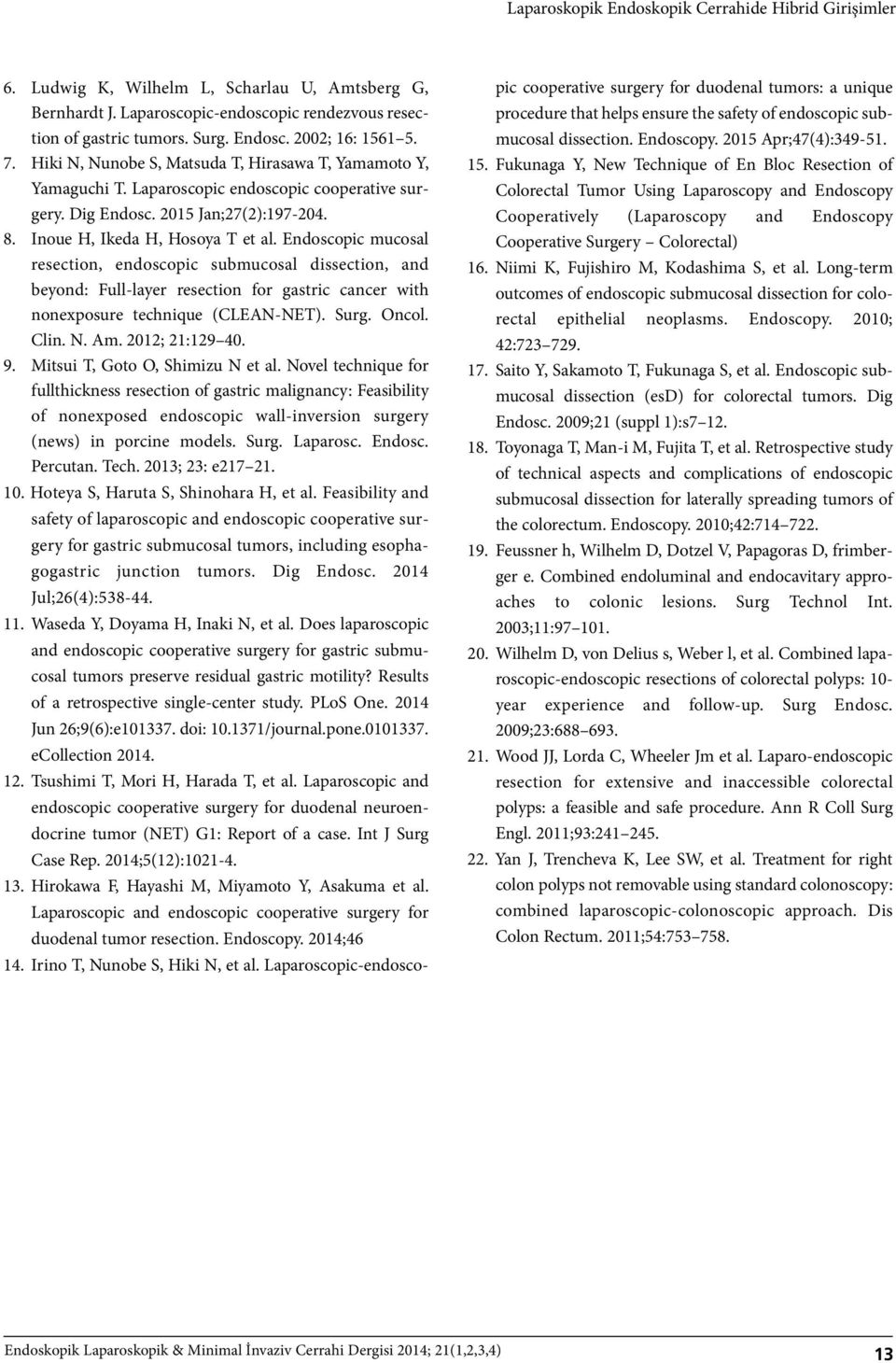 Inoue H, Ikeda H, Hosoya T et al. Endoscopic mucosal resection, endoscopic submucosal dissection, and beyond: Full-layer resection for gastric cancer with nonexposure technique (CLEAN-NET). Surg.