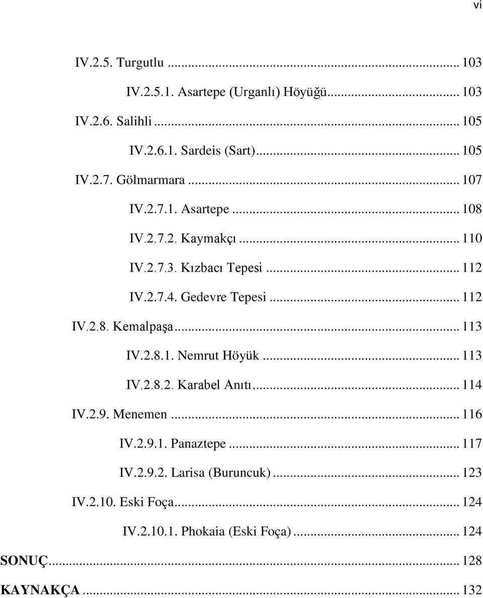 .. 112 IV.2.8. Kemalpaşa... 113 IV.2.8.1. Nemrut Höyük... 113 IV.2.8.2. Karabel Anıtı... 114 IV.2.9. Menemen... 116 IV.2.9.1. Panaztepe.