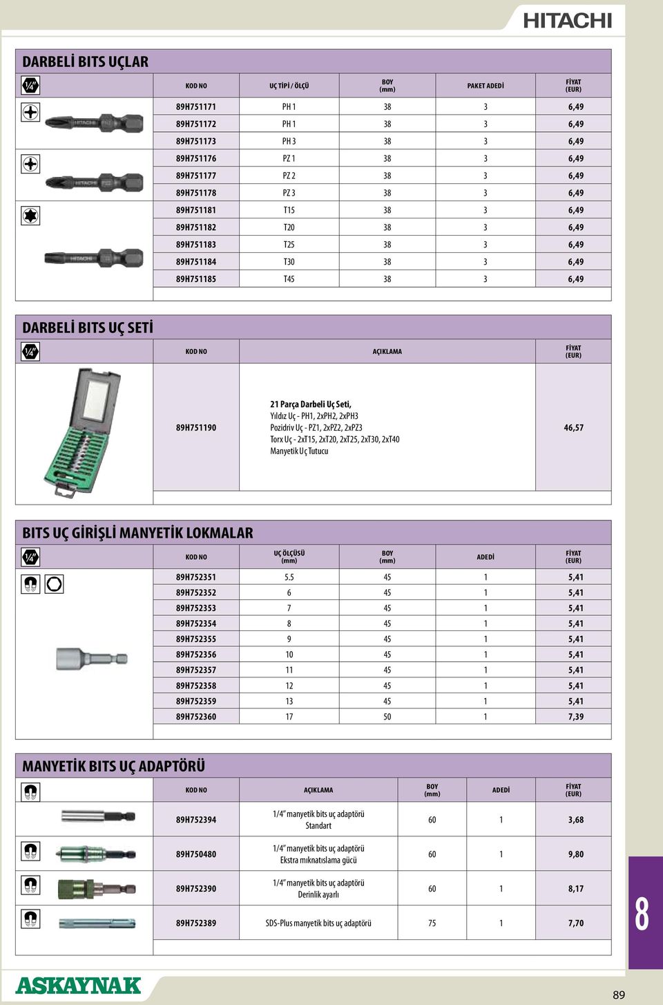 - PZ1, 2xPZ2, 2xPZ3 Torx Uç - 2xT15, 2xT20, 2xT25, 2xT30, 2xT40 Manyetik Uç Tutucu 46,57 BITS UÇ GİRİŞLİ MANYETİK LOKMALAR UÇ ÖLÇÜSÜ BOY ADEDİ 9H752351 5.