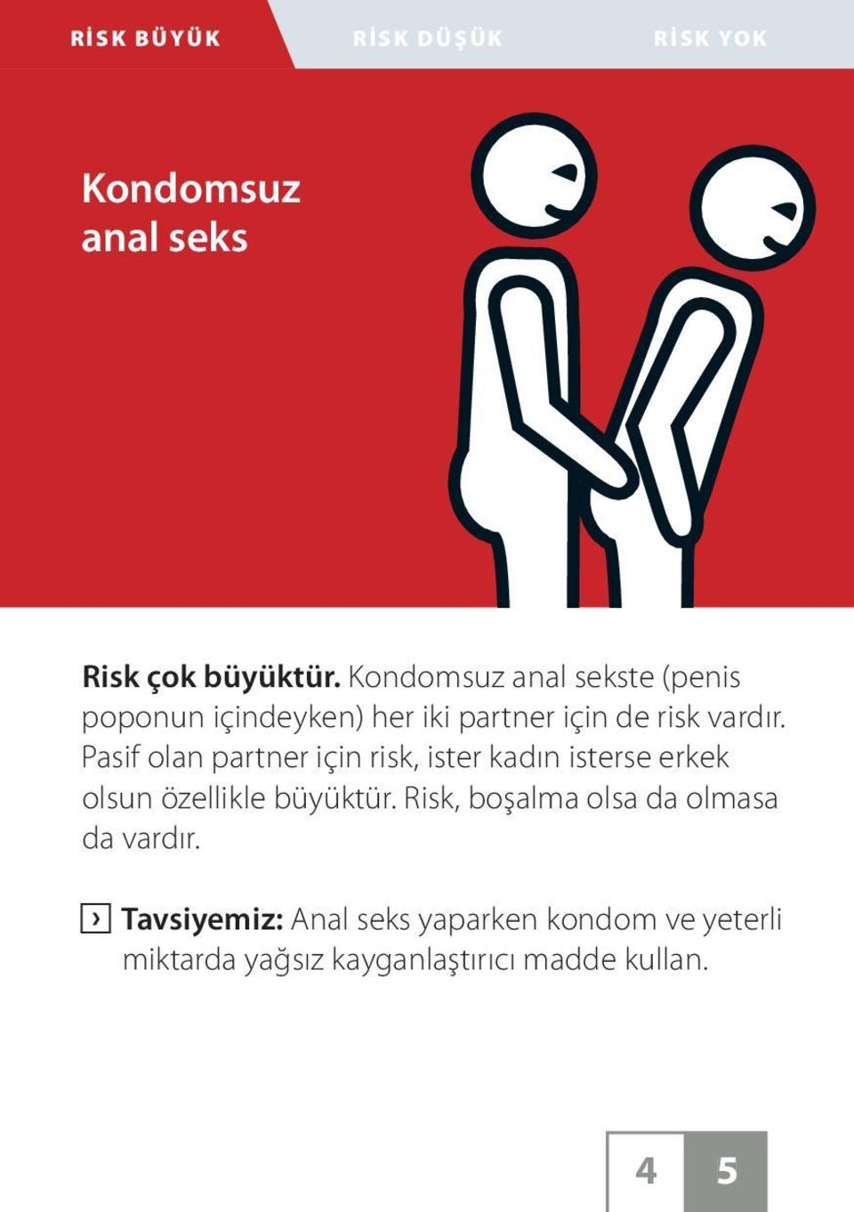 Pasif olan partner için risk, ister kadın isterse erkek olsun özellikle büyüktür.