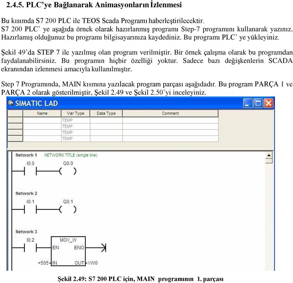 Şekil 49 da STEP 7 ile yazılmış olan program verilmiştir. Bir örnek çalışma olarak bu programdan faydalanabilirsiniz. Bu programın hiçbir özelliği yoktur.