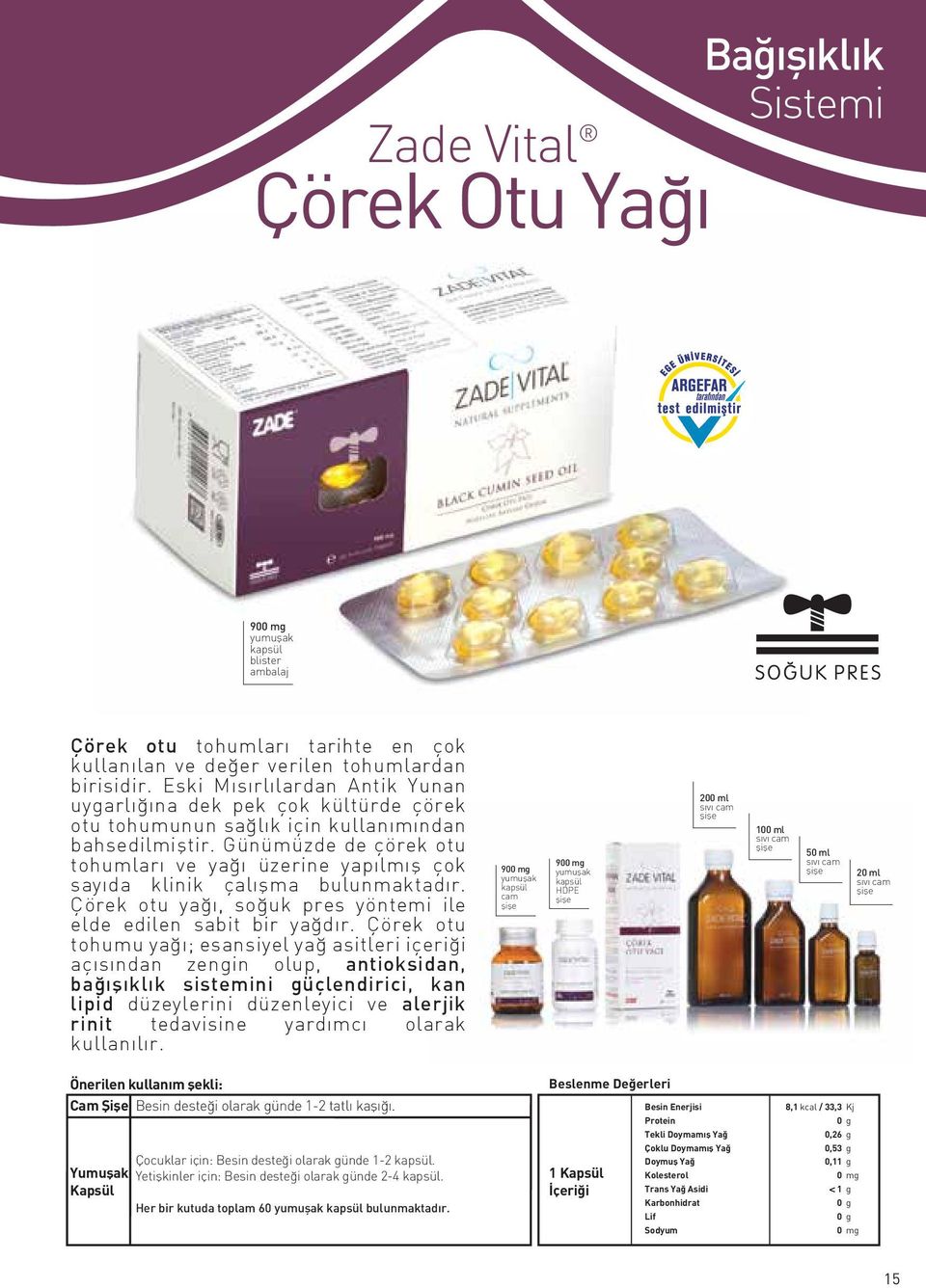 Günümüzde de çörek otu tohumları ve yağı üzerine yapılmış çok sayıda klinik çalışma bulunmaktadır. Çörek otu yağı, soğuk pres yöntemi ile elde edilen sabit bir yağdır.