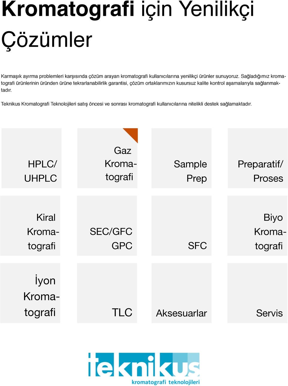 sağlanmaktadır. Teknikus Kromatografi Teknolojileri satış öncesi ve sonrası kromatografi kullanıcılarına nitelikli destek sağlamaktadır.