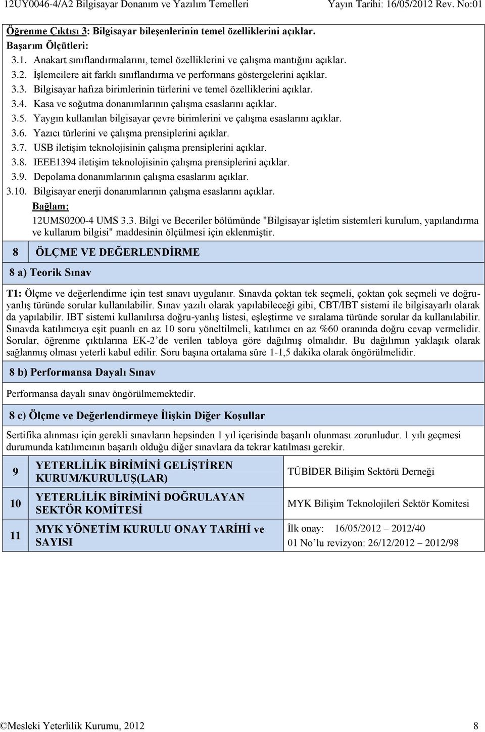 Kasa ve soğutma donanımlarının çalışma esaslarını açıklar. 3.5. Yaygın kullanılan bilgisayar çevre birimlerini ve çalışma esaslarını açıklar. 3.6. Yazıcı türlerini ve çalışma prensiplerini açıklar. 3.7.