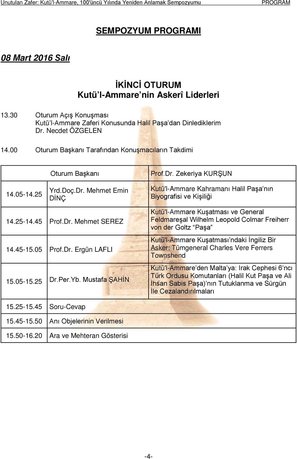 25-14.45 Prof.Dr. Mehmet SEREZ 14.45-15.05 Prof.Dr. Ergün LAFLI 15.05-15.25 Dr.Per.Yb.