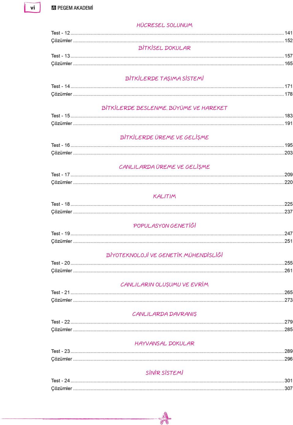 ..209 Çözümler...220 KALITIM Test - 18...225 Çözümler...237 POPULASYON GENETİĞİ Test - 19...247 Çözümler...251 BİYOTEKNOLOJİ VE GENETİK MÜHENDİSLİĞİ Test - 20...255 Çözümler.