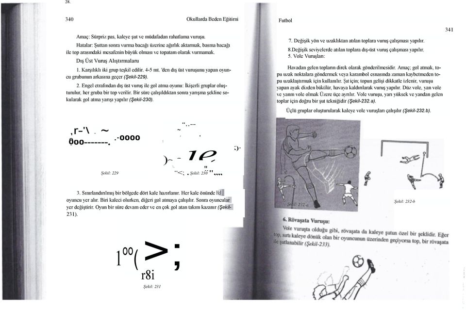 4-5 mt. 'den dış üst vuruşunu yapan oyuncu grubunun arkasına geçer (Şekl-229). 2. Engel etrafından dış üst vuruş le gol atma oyunu: İkşerl gruplar oluşturulur, her gruba br top verlr.