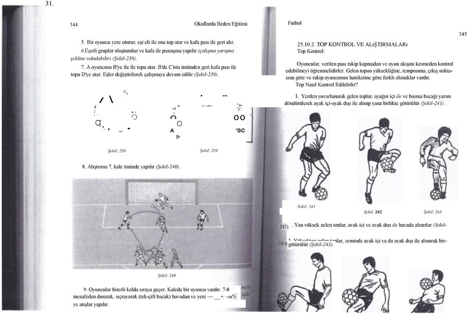 Eşler değştrlerek çalışmaya devam edlr (Şekl-239).... MO.;, <, / \, V O q ;A..'.... _- f.,.--, -..... JII' 111 l,,'...,,....,.. "'.. '.}'.' O 00 O A t> 'SC 25.10.2. TOP KONTROL VE ALıŞTIRMALARı Top Kontrol: Oyuncular, verlen pası rakp kapmadan ve oyun akışını kesmeden kontrol edeblmey öğrenmeldrier.