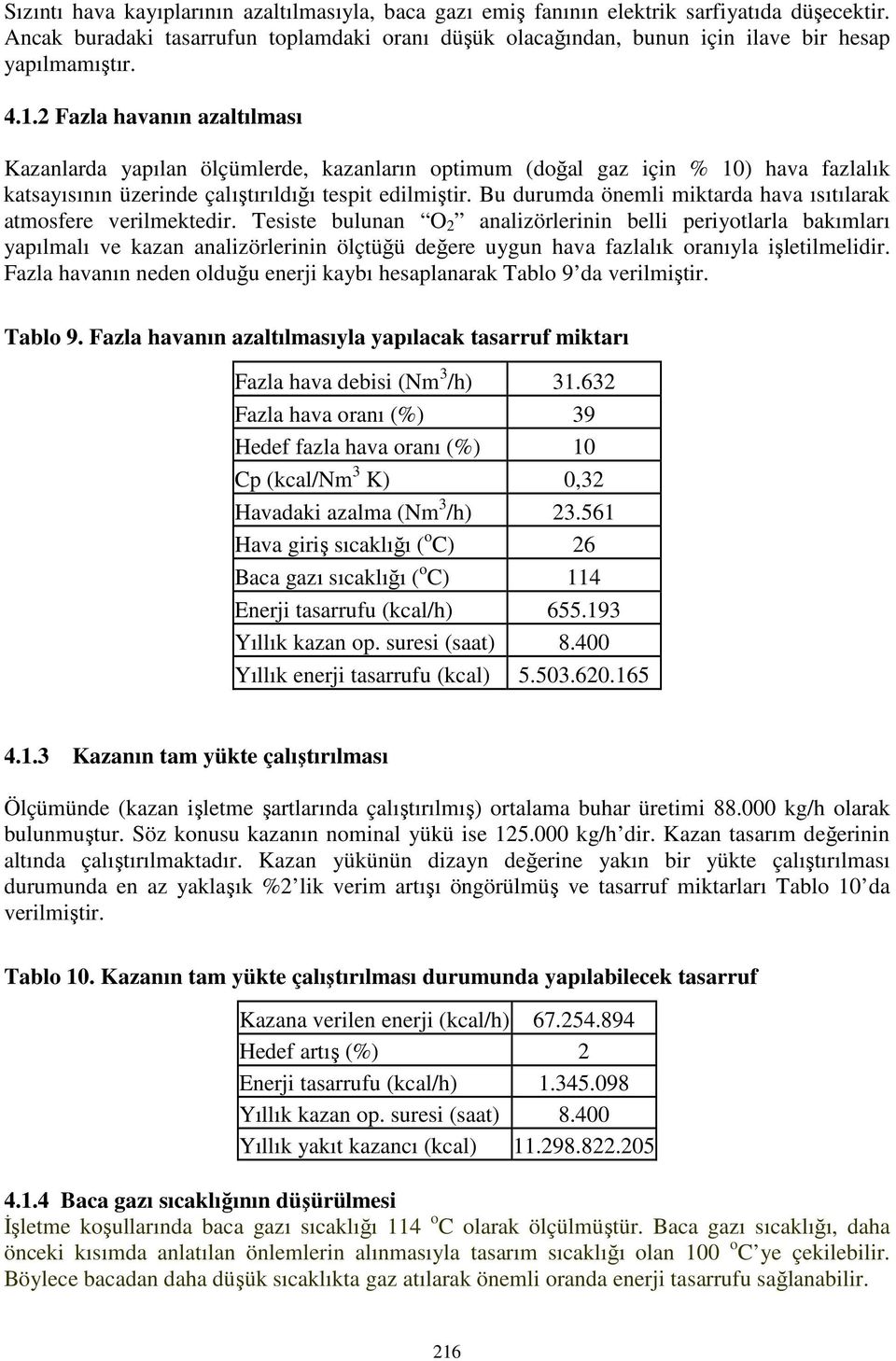 2 Fazla havanın azaltılması Kazanlarda yapılan ölçümlerde, kazanların optimum (doğal gaz için % 10) hava fazlalık katsayısının üzerinde çalıştırıldığı tespit edilmiştir.