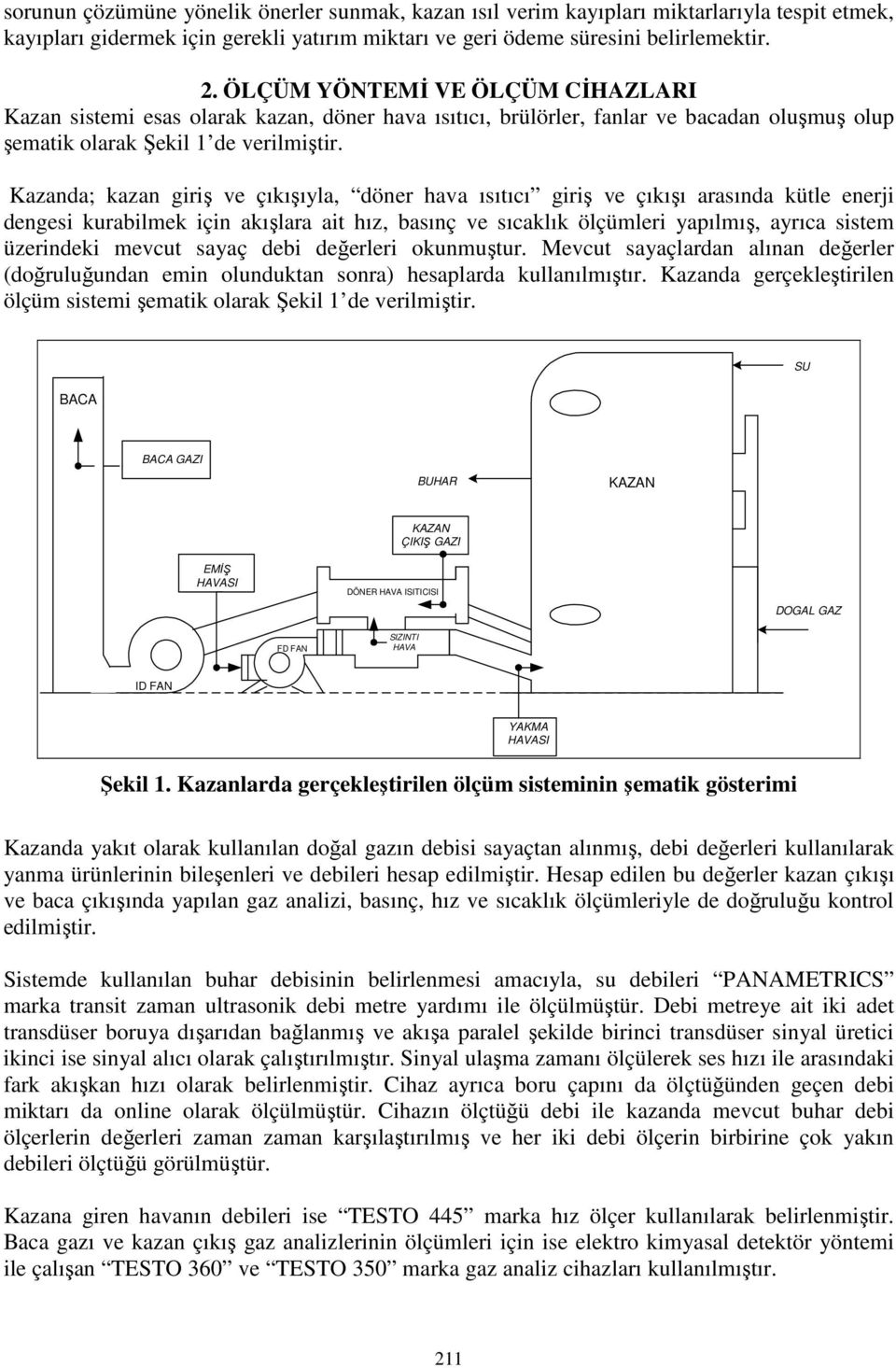 Kazanda; kazan giriş ve çıkışıyla, döner hava ısıtıcı giriş ve çıkışı arasında kütle enerji dengesi kurabilmek için akışlara ait hız, basınç ve sıcaklık ölçümleri yapılmış, ayrıca sistem üzerindeki