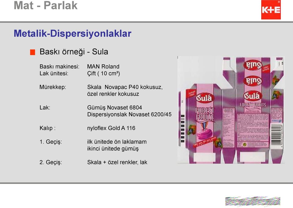 Lak: Gümüş Novaset 6804 Dispersiyonslak Novaset 6200/45 Kalıp : nyloflex Gold A 116