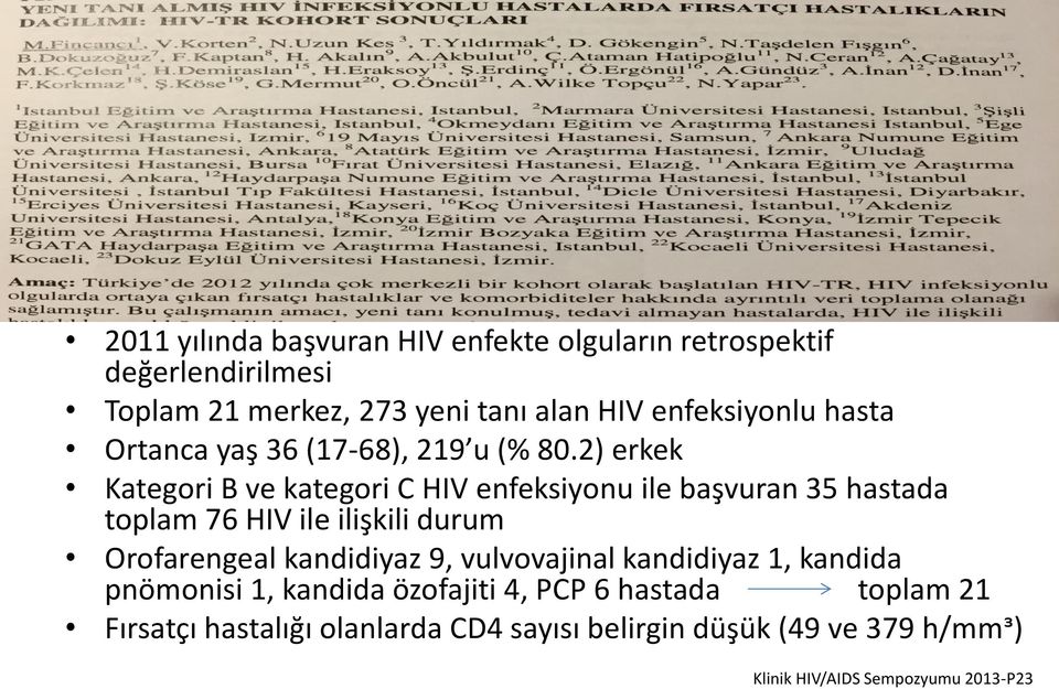 2) erkek Kategori B ve kategori C HIV enfeksiyonu ile başvuran 35 hastada toplam 76 HIV ile ilişkili durum Orofarengeal