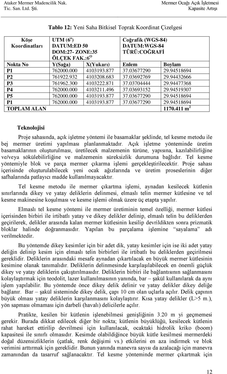 :6 O Coğrafik (WGS-84) DATUM:WGS-84 TÜRÜ:COĞRAFĠ Nokta No Y(Sağa) X(Yukarı) Enlem Boylam P1 762000.000 4103193.877 37.03677290 29.94518694 P2 761922.932 4103208.683 37.03692769 29.94432666 P3 761962.