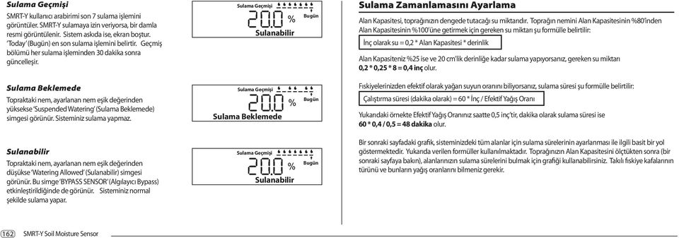 Toprağın nemini Alan Kapasitesinin %80 inden Alan Kapasitesinin %100 üne getirmek için gereken su miktarı şu formülle belirtilir: İnç olarak su = 0,2 * Alan Kapasitesi * derinlik Alan Kapasiteniz %25