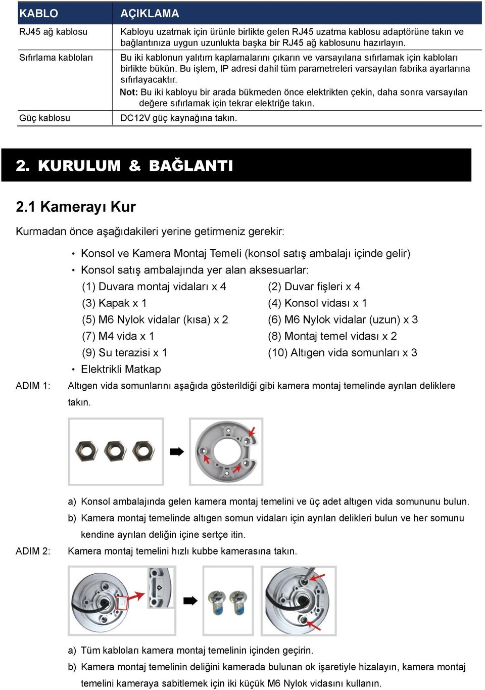 Bu işlem, IP adresi dahil tüm parametreleri varsayılan fabrika ayarlarına sıfırlayacaktır.