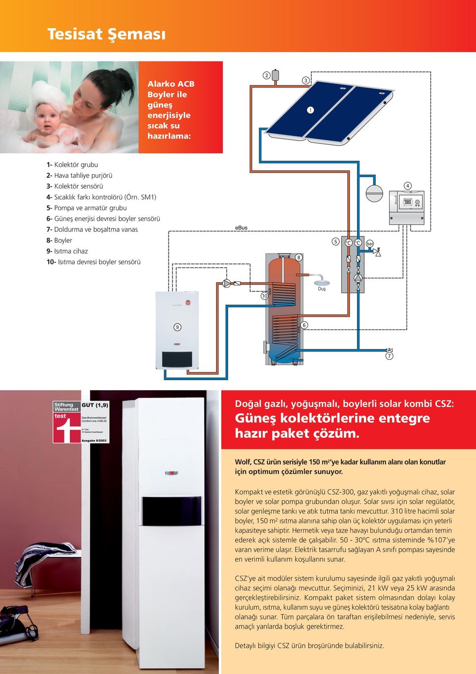 solar kombi CSZ: Güneş kolektörlerine entegre hazır paket çözüm. Wolf, CSZ ürün serisiyle 150 m 2 ye kadar kullanım alanı olan konutlar için optimum çözümler sunuyor.