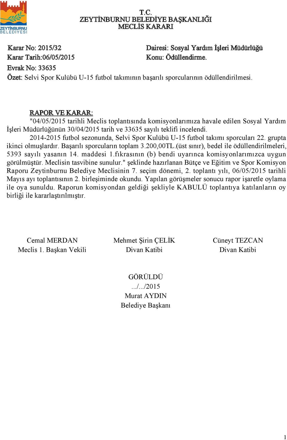 204-205 futbol sezonunda, Selvi Spor Kulübü U-5 futbol takımı sporcuları 22. grupta ikinci olmuşlardır. Başarılı sporcuların toplam 3.200,00TL.