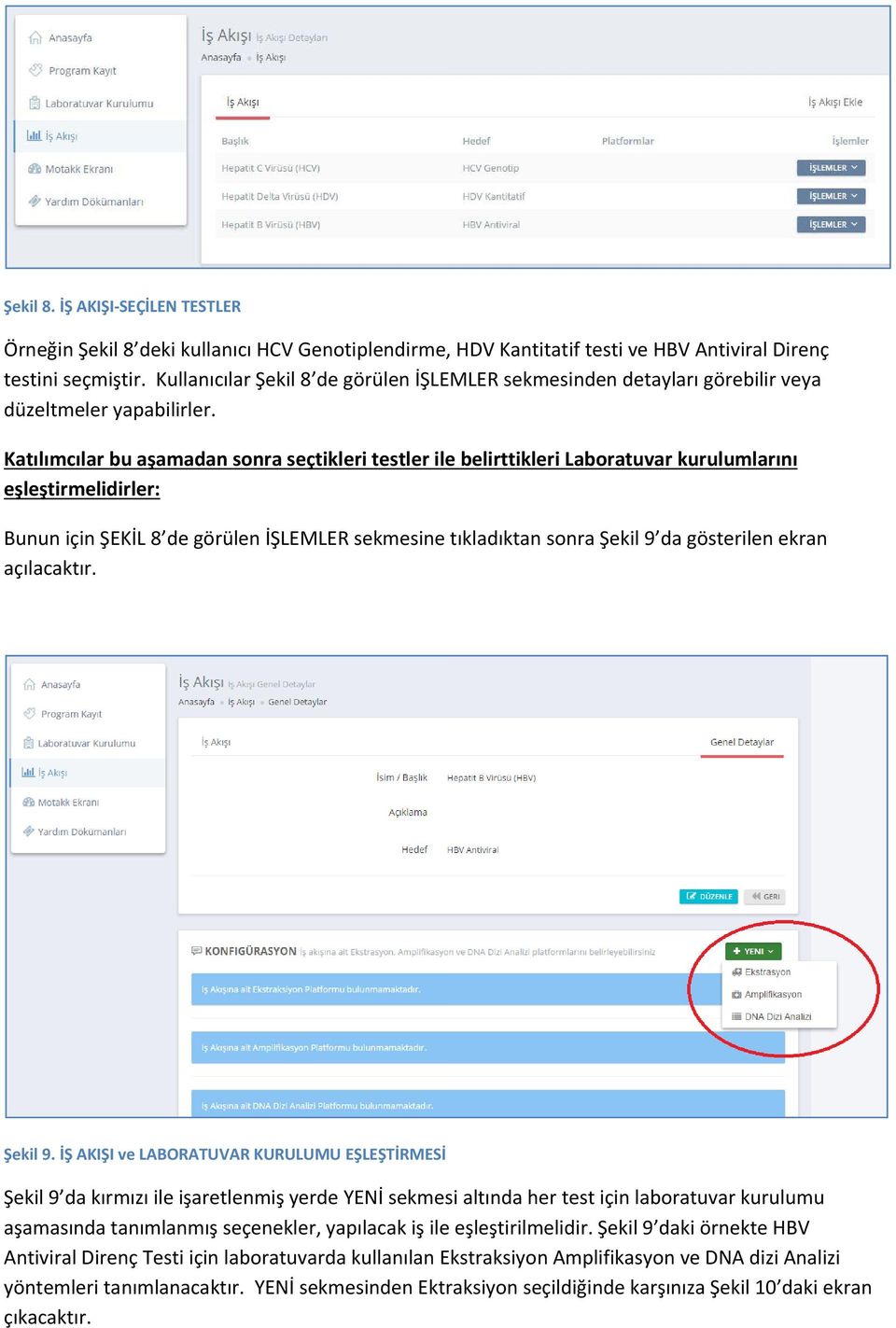 Katılımcılar bu aşamadan sonra seçtikleri testler ile belirttikleri Laboratuvar kurulumlarını eşleştirmelidirler: Bunun için ŞEKİL 8 de görülen İŞLEMLER sekmesine tıkladıktan sonra Şekil 9 da