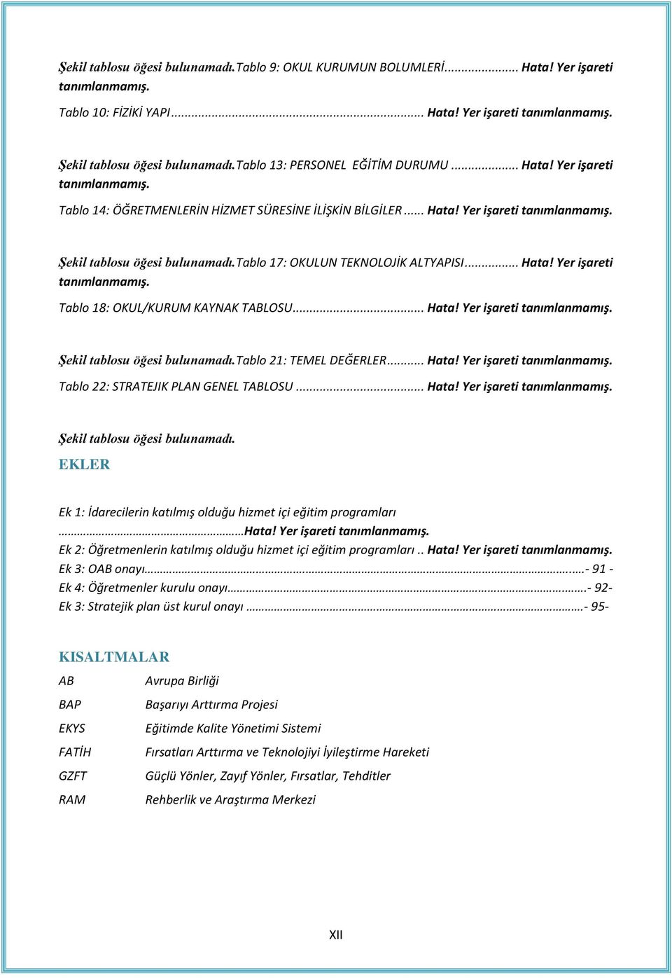 tablo 17: OKULUN TEKNOLOJİK ALTYAPISI... Hata! Yer işareti tanımlanmamış. Tablo 18: OKUL/KURUM KAYNAK TABLOSU... Hata! Yer işareti tanımlanmamış. Şekil tablosu öğesi bulunamadı.