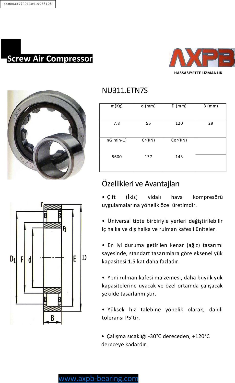 D En iyi duruma getirilen kenar (ağız) tasarımı sayesinde, standart tasarımlara göre eksenel yük kapasitesi 1.5 kat daha fazladır.