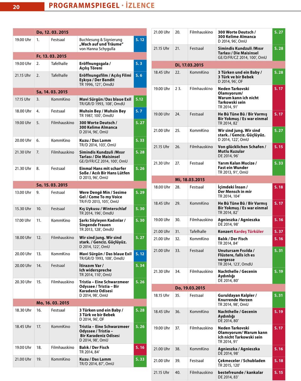 KommKino Mavi Sürgün / Das blaue Exil TR/GR/D 1993, 108, OmdU 18.00 Uhr 4. Festsaal Muhsin Bey / Muhsin Bey TR 1987, 100, OmdU 19.00 Uhr 5.