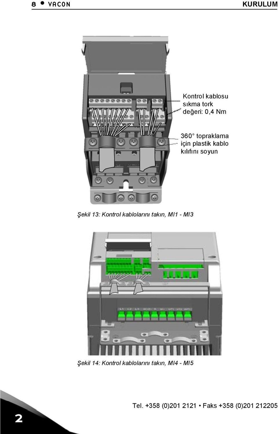 Kontrol kablolarını takın, MI1 - MI3 Şekil 14: Kontrol