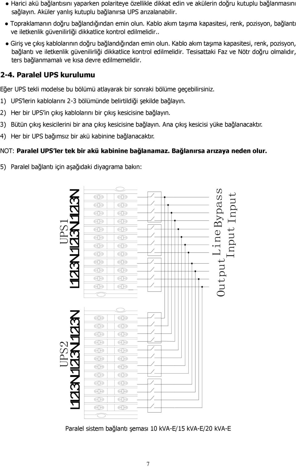 . Giriş ve çıkış kablolarının doğru bağlandığından emin olun. Kablo akım taşıma kapasitesi, renk, pozisyon, bağlantı ve iletkenlik güvenilirliği dikkatlice kontrol edilmelidir.