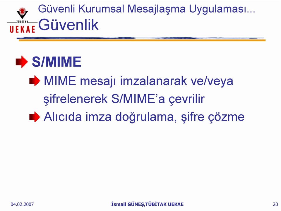 ve/veya şifrelenerek S/MIME a çevrilir Alıcıda