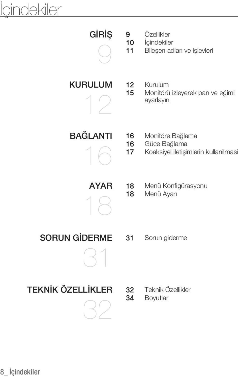 Bağlama Güce Bağlama Koaksiyel iletişimlerin kullanilmasi Menü Konfi gürasyonu Menü