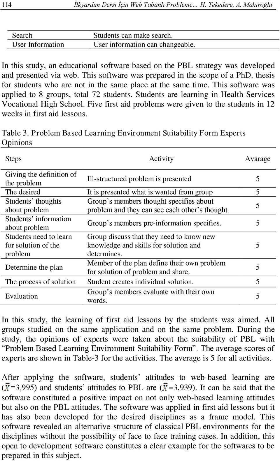 thesis for students who are not in the same place at the same time. This software was applied to 8 groups, total 72 students. Students are learning in Health Services Vocational High School.