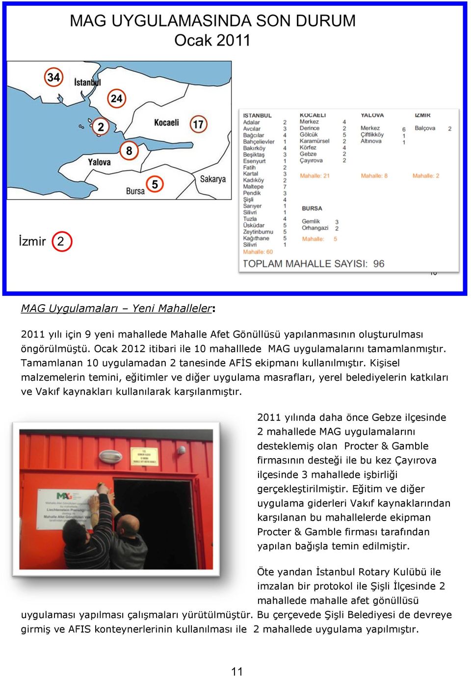 Kişisel malzemelerin temini, eğitimler ve diğer uygulama masrafları, yerel belediyelerin katkıları ve Vakıf kaynakları kullanılarak karşılanmıştır.