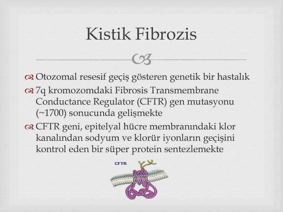 (~1700) sonucunda gelişmekte CFTR geni, epitelyal hücre membranındaki klor