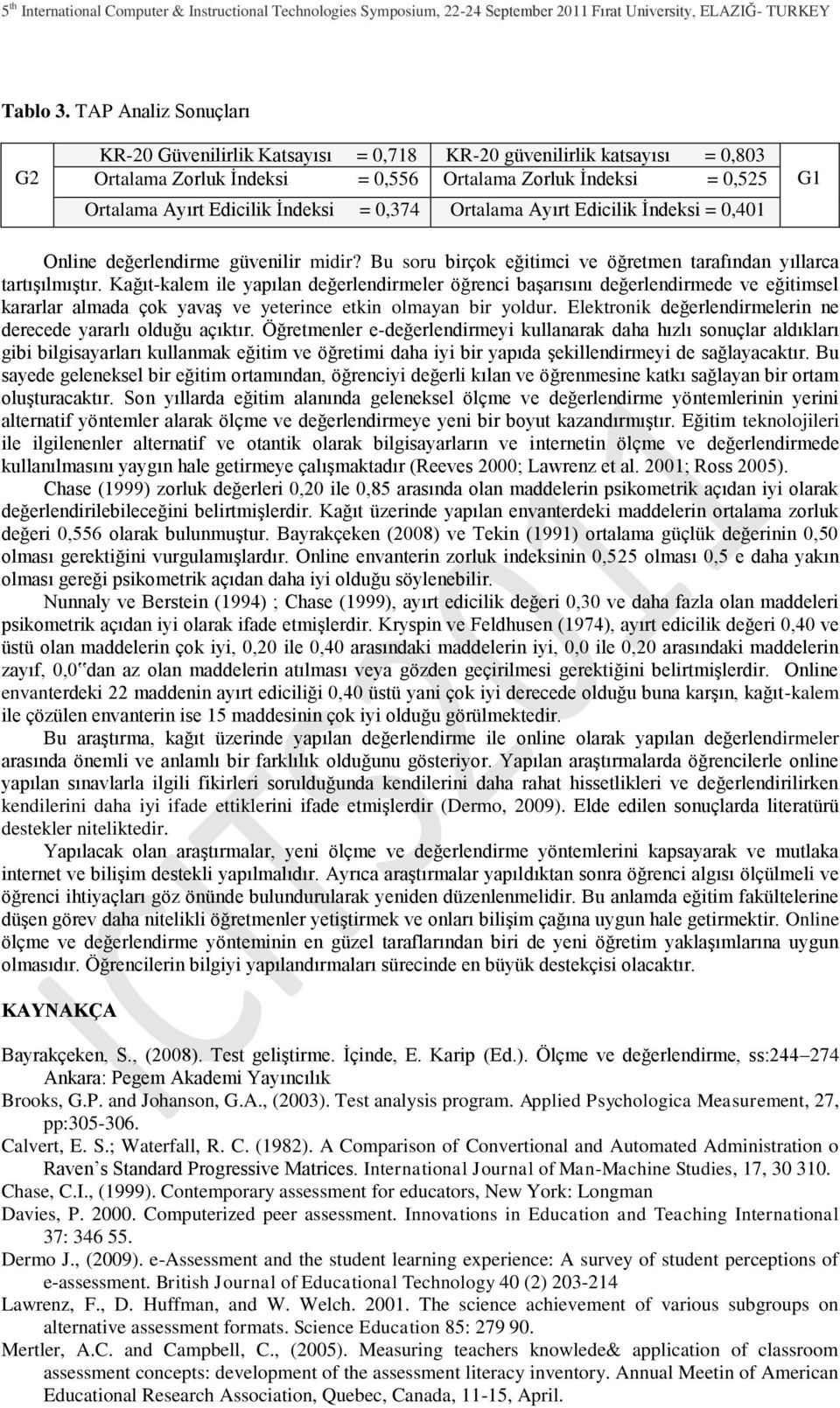 0,374 Ortalama Ayırt Edicilik İndeksi = 0,401 G1 Online değerlendirme güvenilir midir? Bu soru birçok eğitimci ve öğretmen tarafından yıllarca tartışılmıştır.