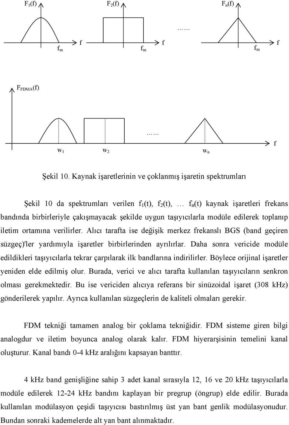 taşıyıcılarla modüle edilerek toplanıp iletim ortamına verilirler. Alıcı tarafta ise değişik merkez frekanslı BGS (band geçiren süzgeç)'ler yardımıyla işaretler birbirlerinden ayrılırlar.