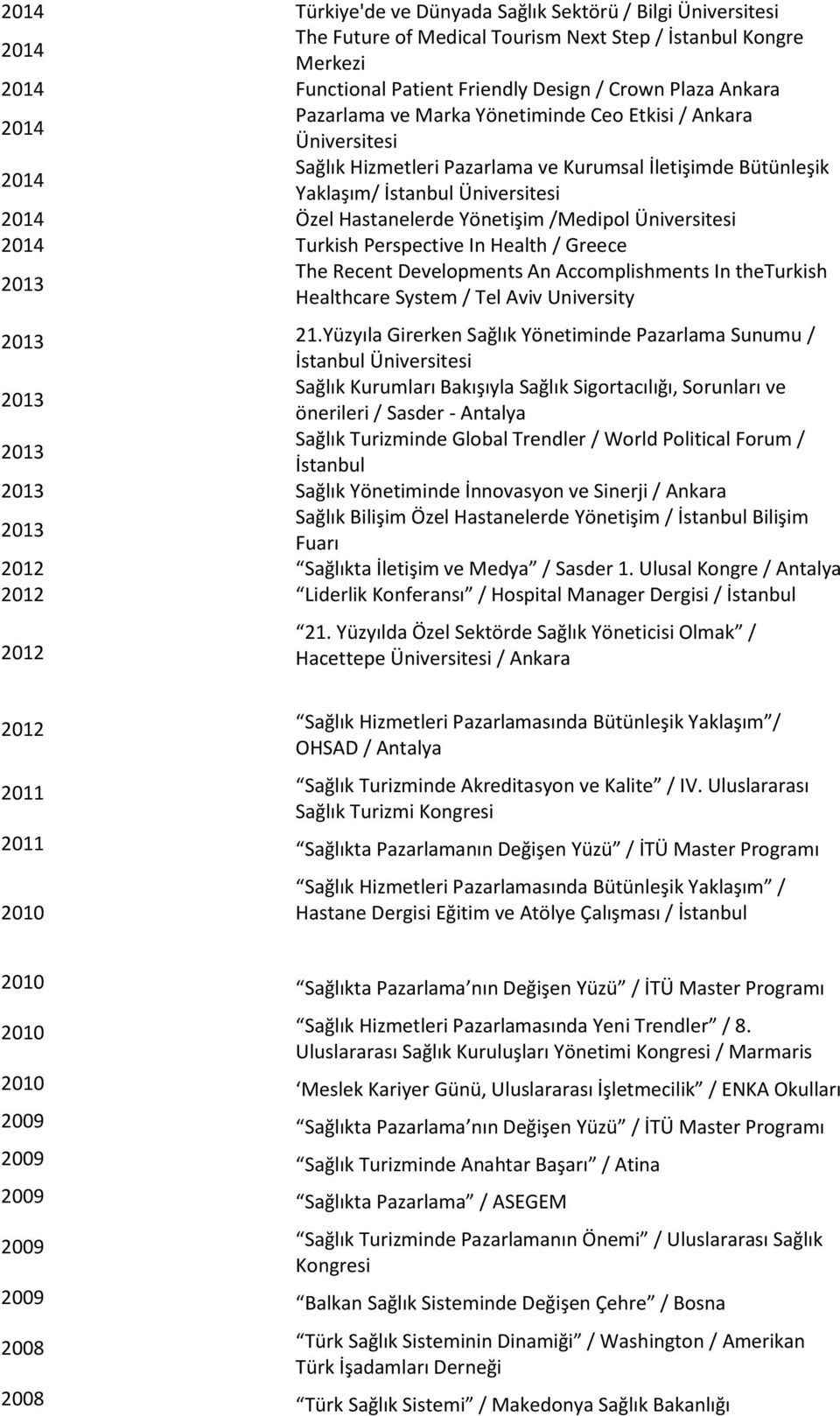 Developments An Accomplishments In theturkish Healthcare System / Tel Aviv University 21.