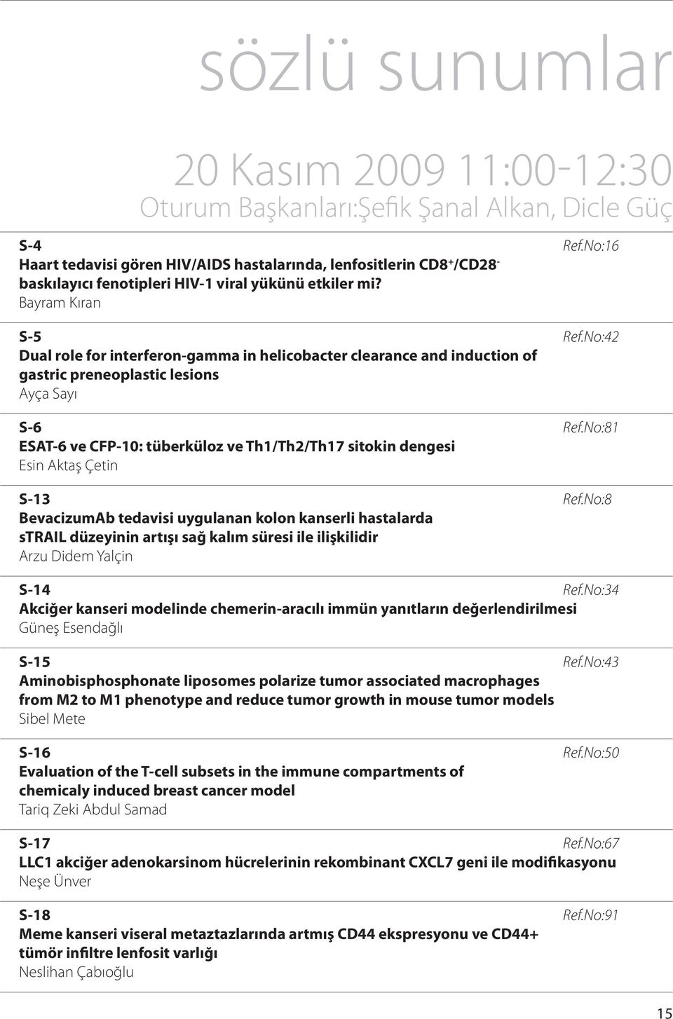 No:42 Dual role for interferon-gamma in helicobacter clearance and induction of gastric preneoplastic lesions Ayça Sayı S-6 Ref.