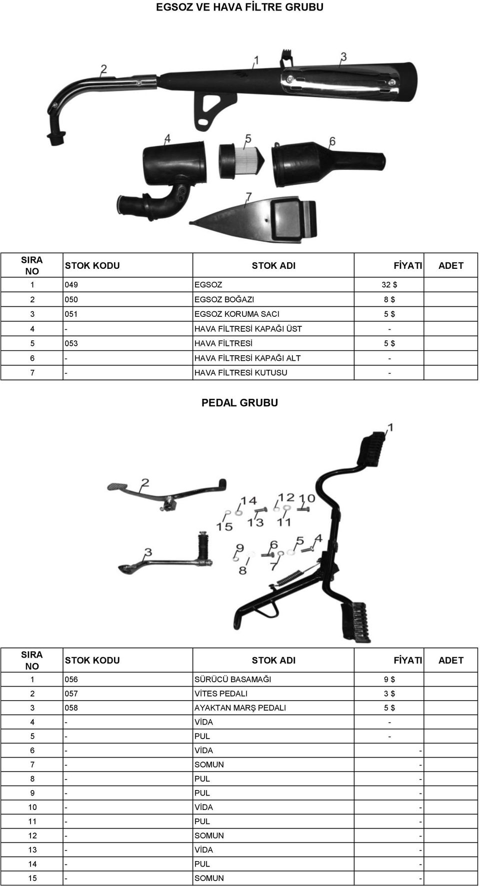 PEDAL GRUBU 1 056 SÜRÜCÜ BASAMAĞI 9 $ 2 057 VİTES PEDALI 3 $ 3 058 AYAKTAN MARŞ PEDALI 5 $ 4 - VİDA - 5 -