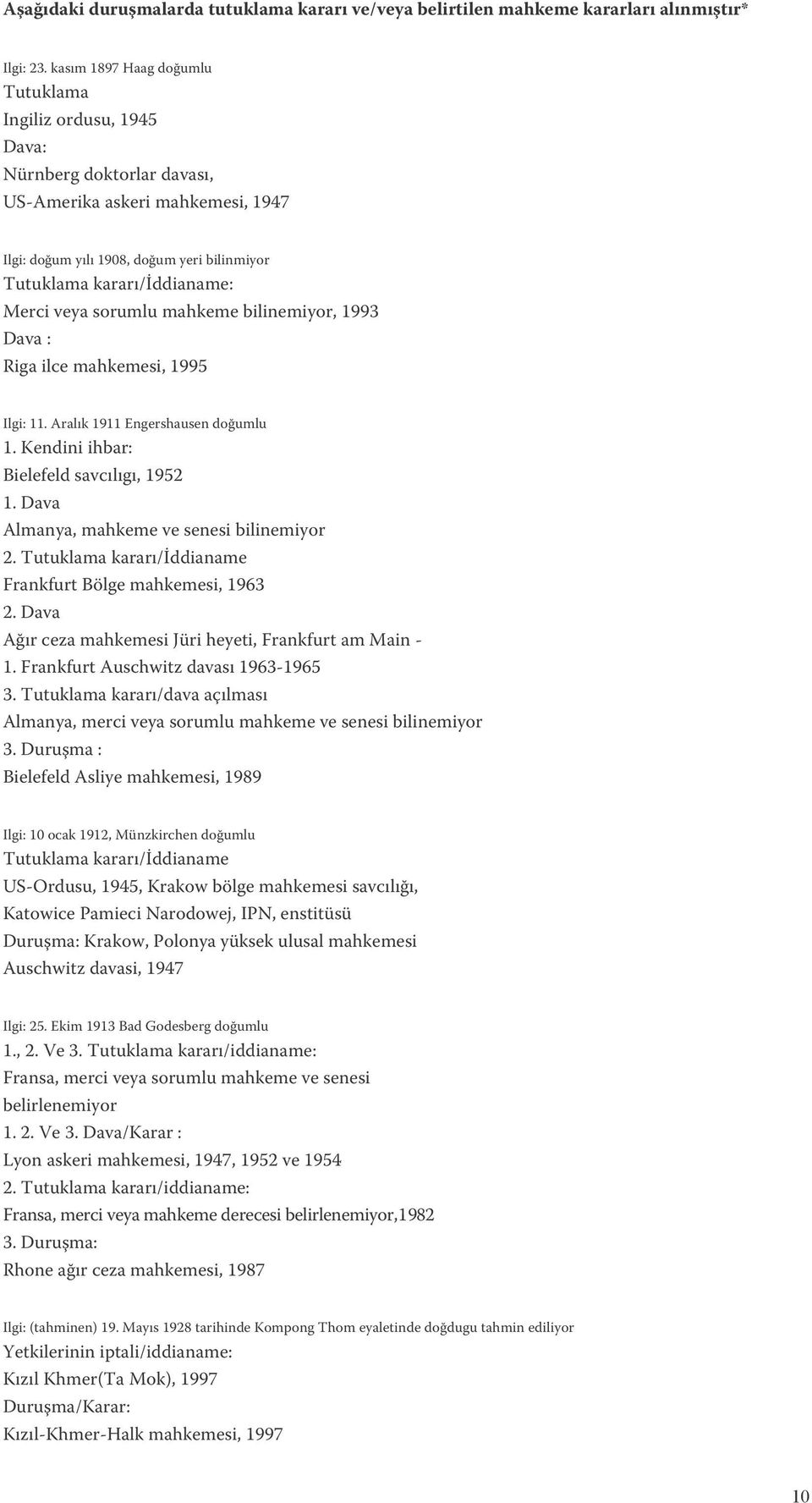 Merci veya sorumlu mahkeme bilinemiyor, 1993 Dava : Riga ilce mahkemesi, 1995 Ilgi: 11. Aralık 1911 Engershausen doğumlu 1. Kendini ihbar: Bielefeld savcılıgı, 1952 1.